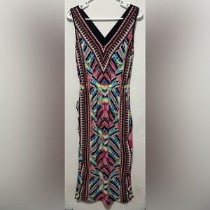 Warehouse Aztec Cross back Multicolor Sleeveless Maxi Dress‎ size UK 8
